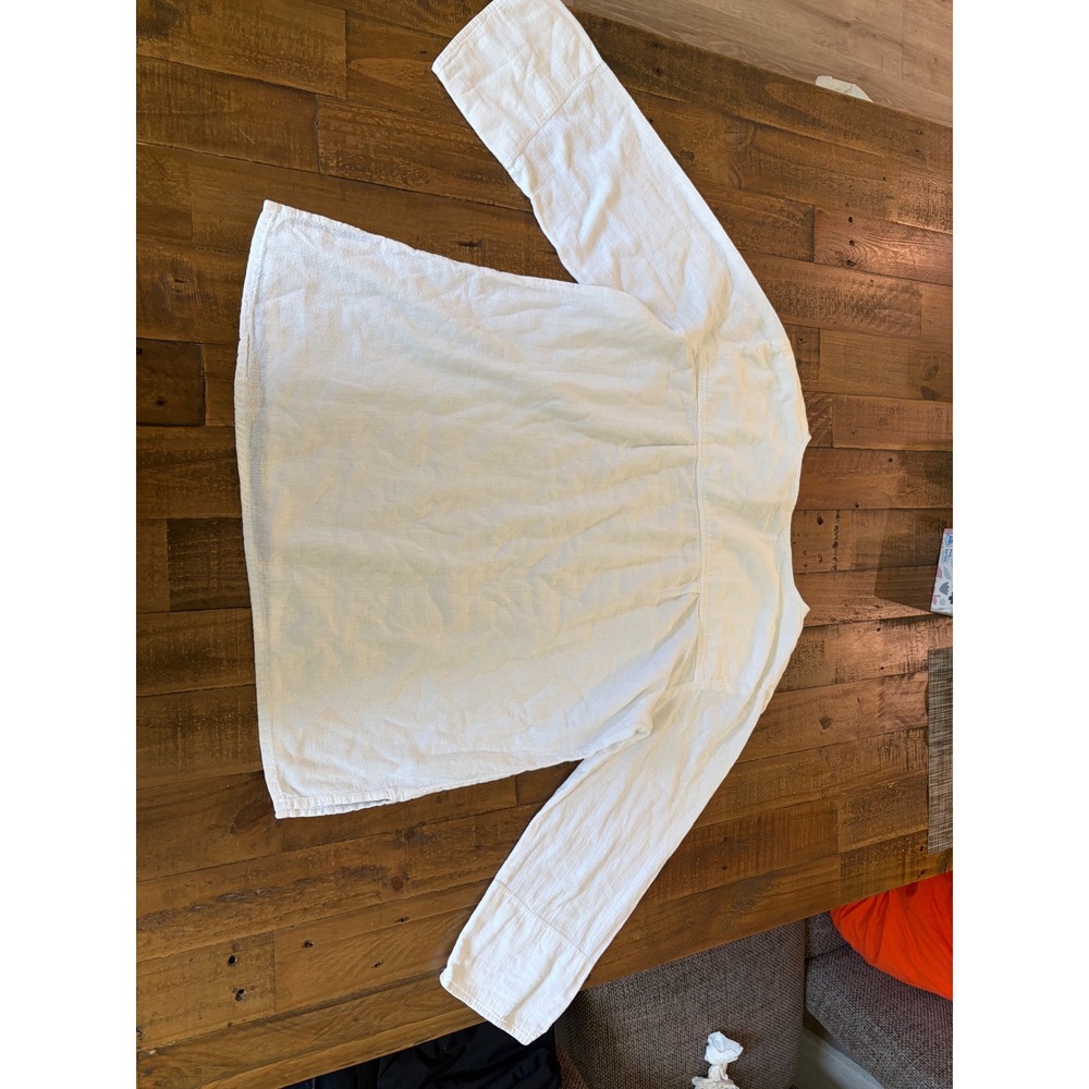 Orvis White Linen Blend Notched V-Neck Tunic Blouse Top Womens Large L - Picture 3 of 6